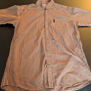 Columbia Men's Tan and Orange Checkered Shirt Size XLT Long Sleeve